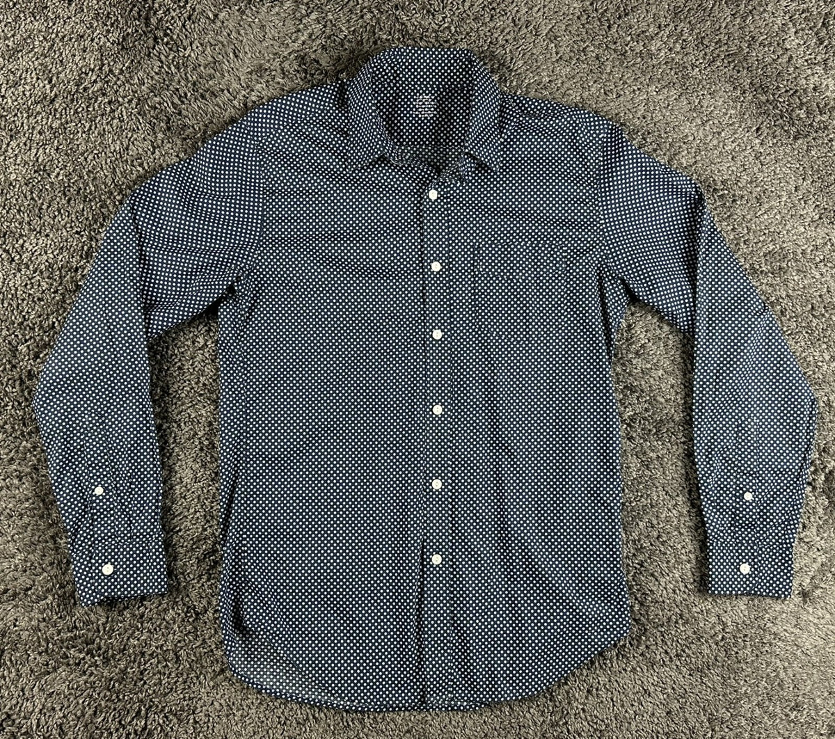 J.Crew Lightweight Chambray Men's S Navy Blue Dotted Long Sleeve Button-Up Shirt