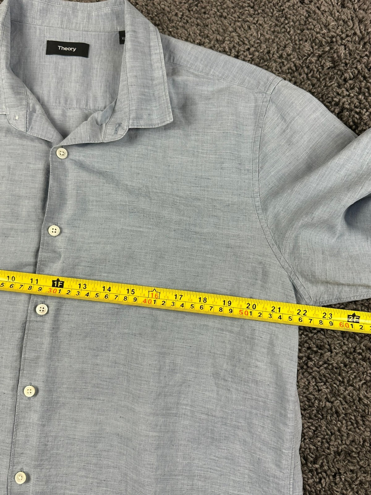 Theory Men Murray Linen Blend Shirt Short Sleeve Light Blue Button Up Sz XL