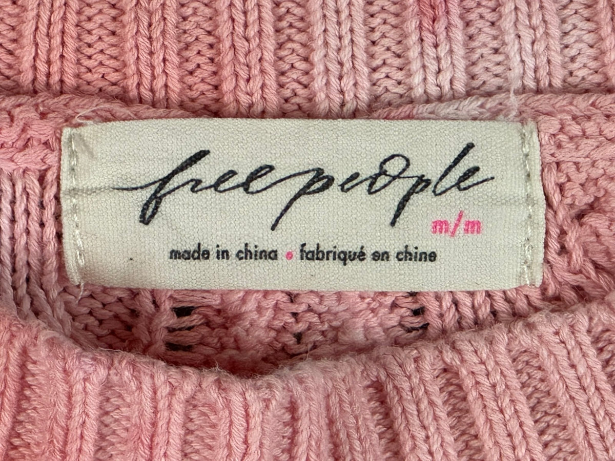 Free People Washed Ashore Women's Medium M Sweater Pink Cable Knit Crop Pullover