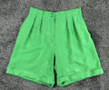 Vintage Mondi Womens 38 Green High Rise Pleated Cuffed Viscose Linen Shorts