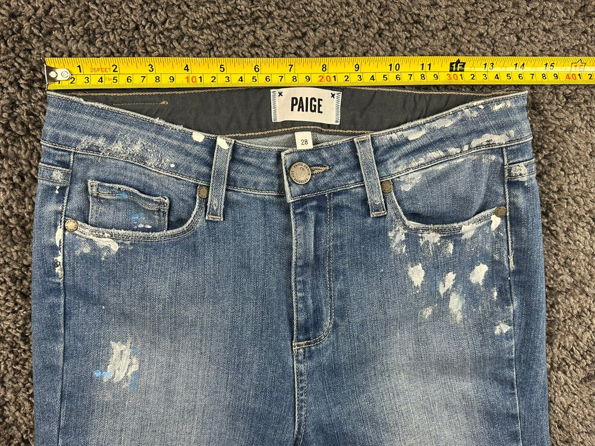 PAIGE Hoxton Ankle Jeans Womens 28 Indigo Artisan Paint Splatter Rare USA