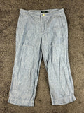 Lauren Ralph Lauren Womens 12 Blue Chambray Linen Wide Leg Crop Pants Pockets