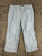 Lauren Ralph Lauren Womens 12 Blue Chambray Linen Wide Leg Crop Pants Pockets