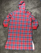 Lands End Serious Sweats Womens Hooded Lounger Dress Plaid Red Fleece 3X 24W