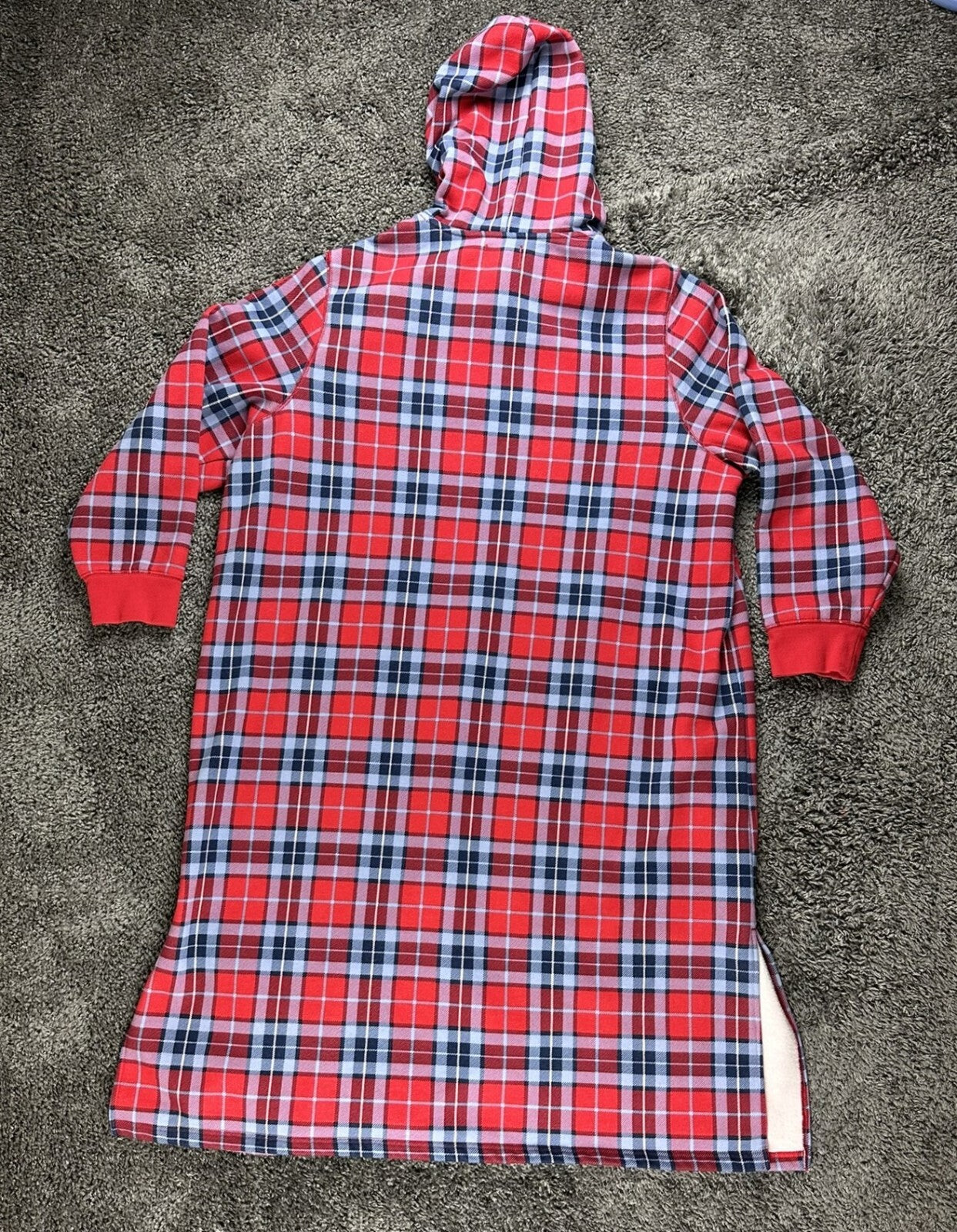 Lands End Serious Sweats Womens Hooded Lounger Dress Plaid Red Fleece 3X 24W