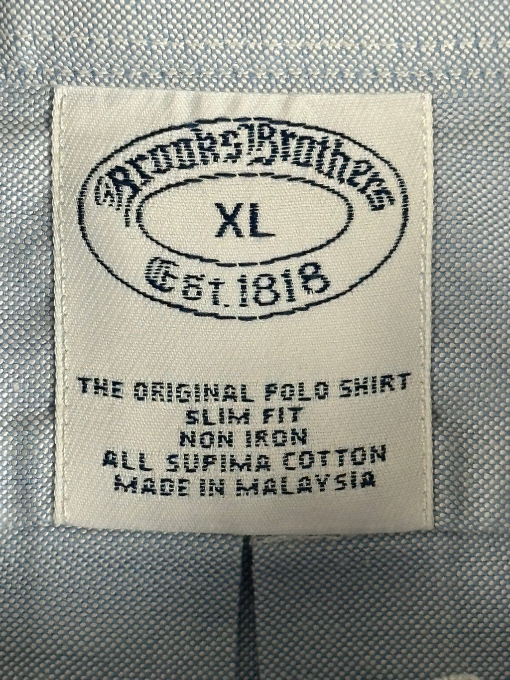 Brooks Brothers Mens XL Light Blue Slim Fit Non-Iron Original Polo Shirt