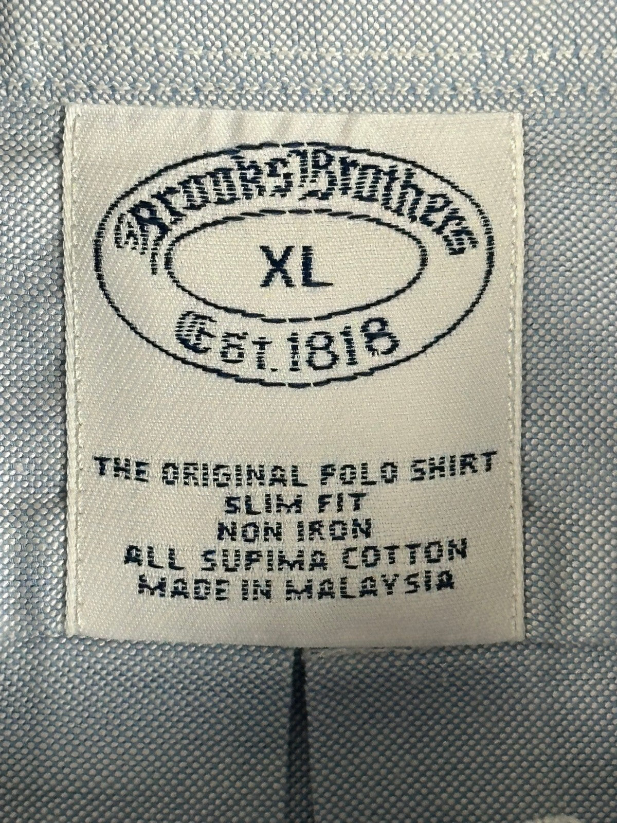 Brooks Brothers Mens XL Light Blue Slim Fit Non-Iron Original Polo Shirt