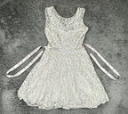 Betsy & Adam Womens 6 Silver Metallic Lace Rhinestone Tulle Cocktail Party Dress