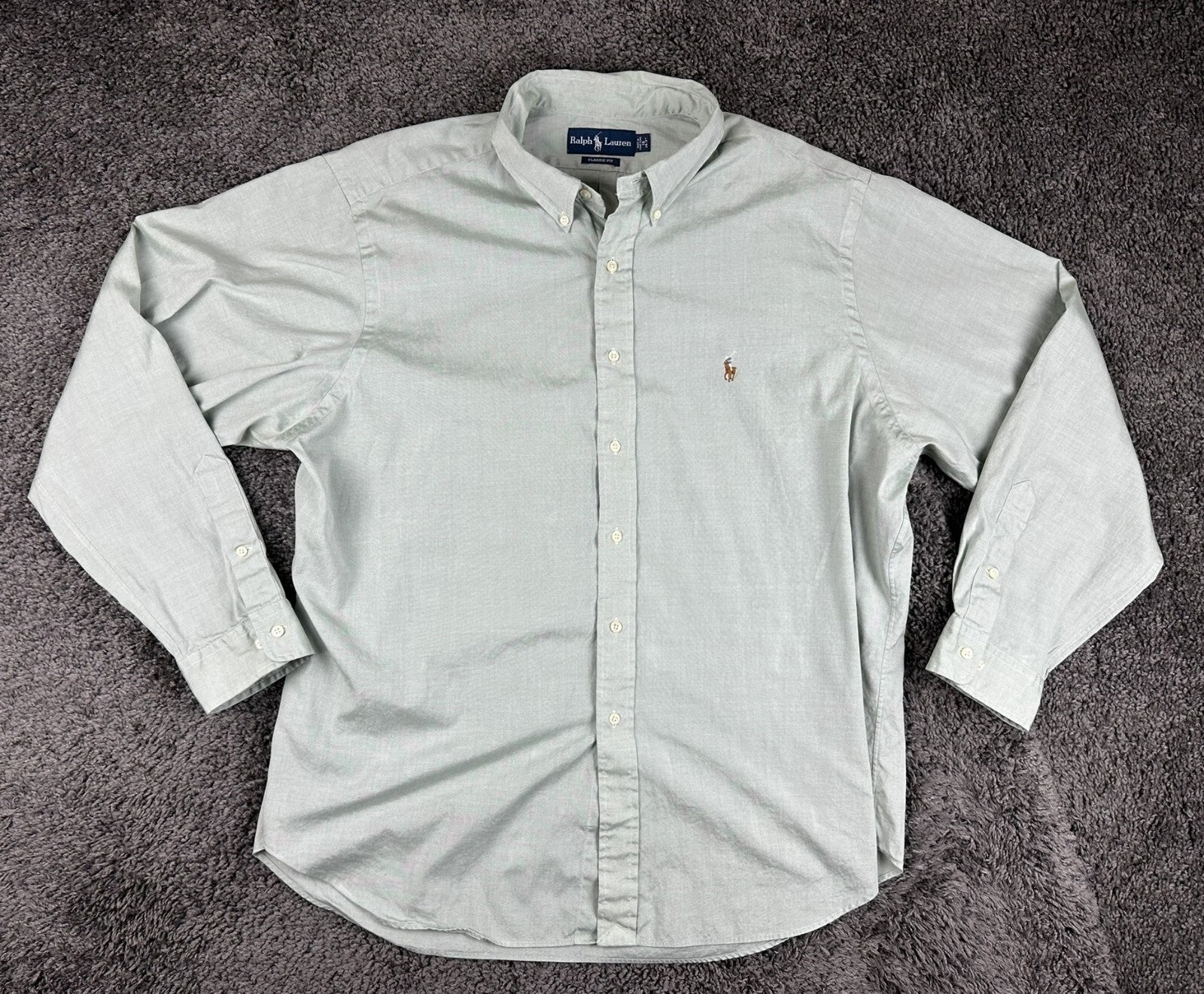 Vintage Polo Ralph Lauren Shirt Mens Classic Fit Sage Green LS Sz 18 36/37