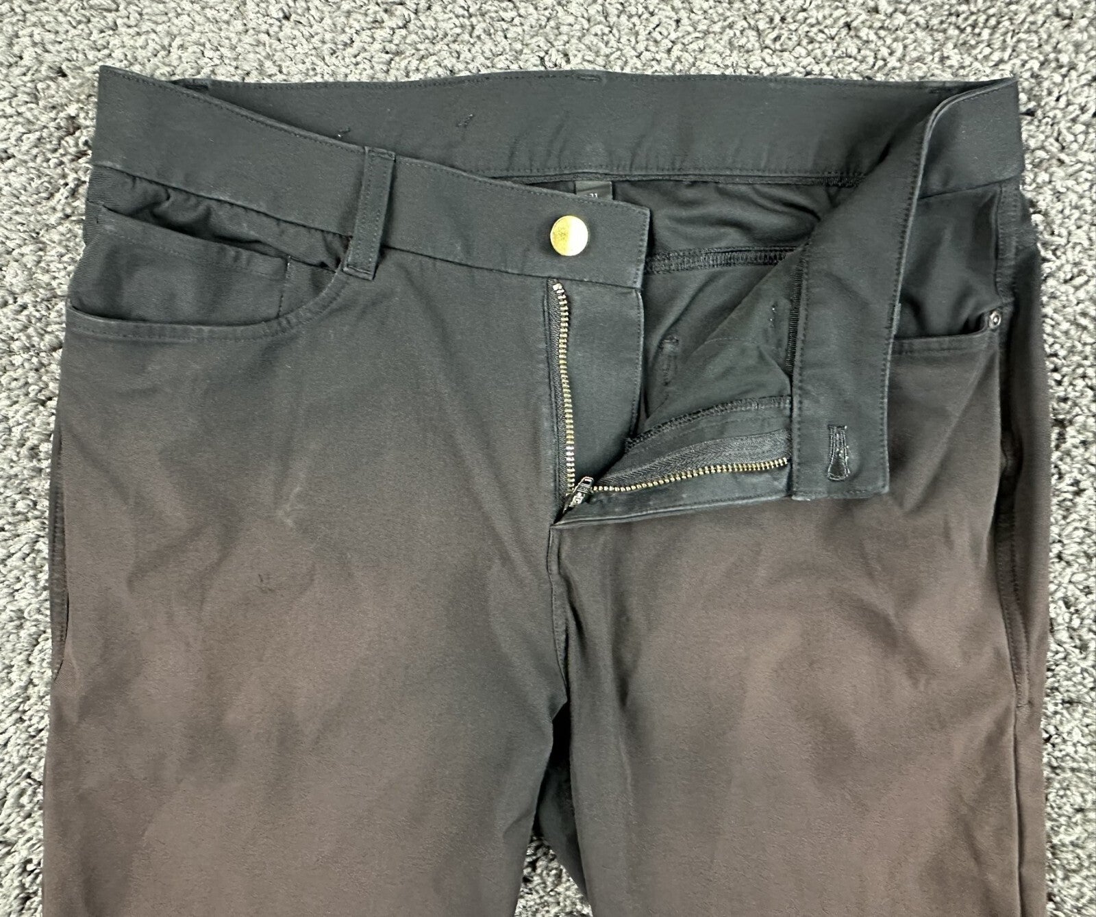 Lululemon ABC Slim-Fit 5 Pocket Pants Mens Black Warpstreme Trousers Sz 31x27