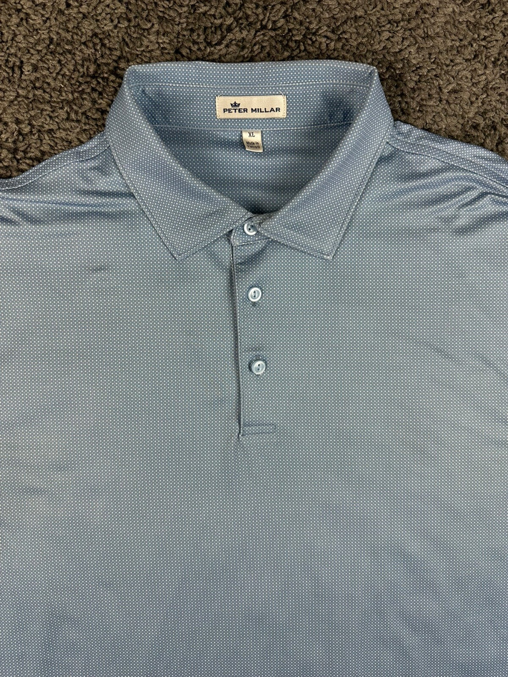 Peter Millar Mens XL Light Blue Micro Dot Performance Golf Polo Shirt Stretch