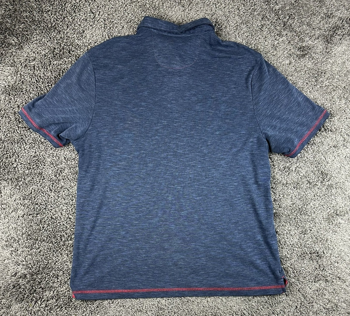 Nat Nast Mens L Blue Textured Polo Shirt Red Stitching Short Sleeve
