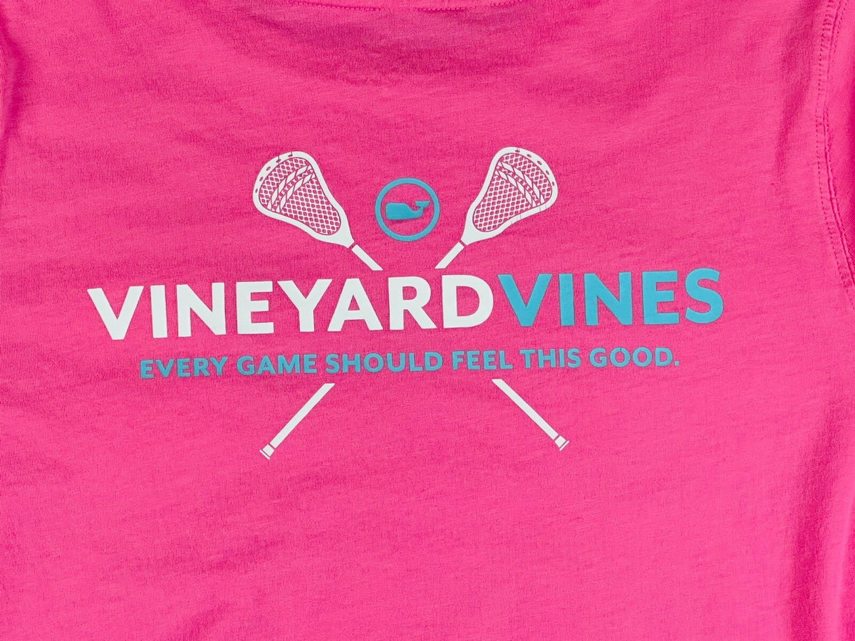Vineyard Vines Womens S Pink Lacrosse Graphic Long Sleeve Pocket T-Shirt