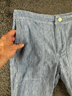 Lauren Ralph Lauren Womens 12 Blue Chambray Linen Wide Leg Crop Pants Pockets