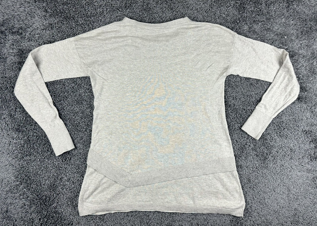 Cabi Serenade Sweater S Heather Oatmeal Ribbed Trim Tunic Lightweight Pullover