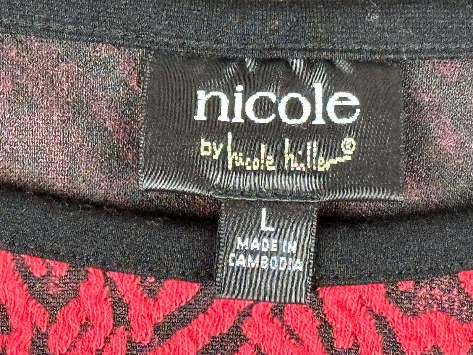 Nicole Miller Dress Red Black Zebra Animal Print Sheath Long Sleeve Knit Sv L