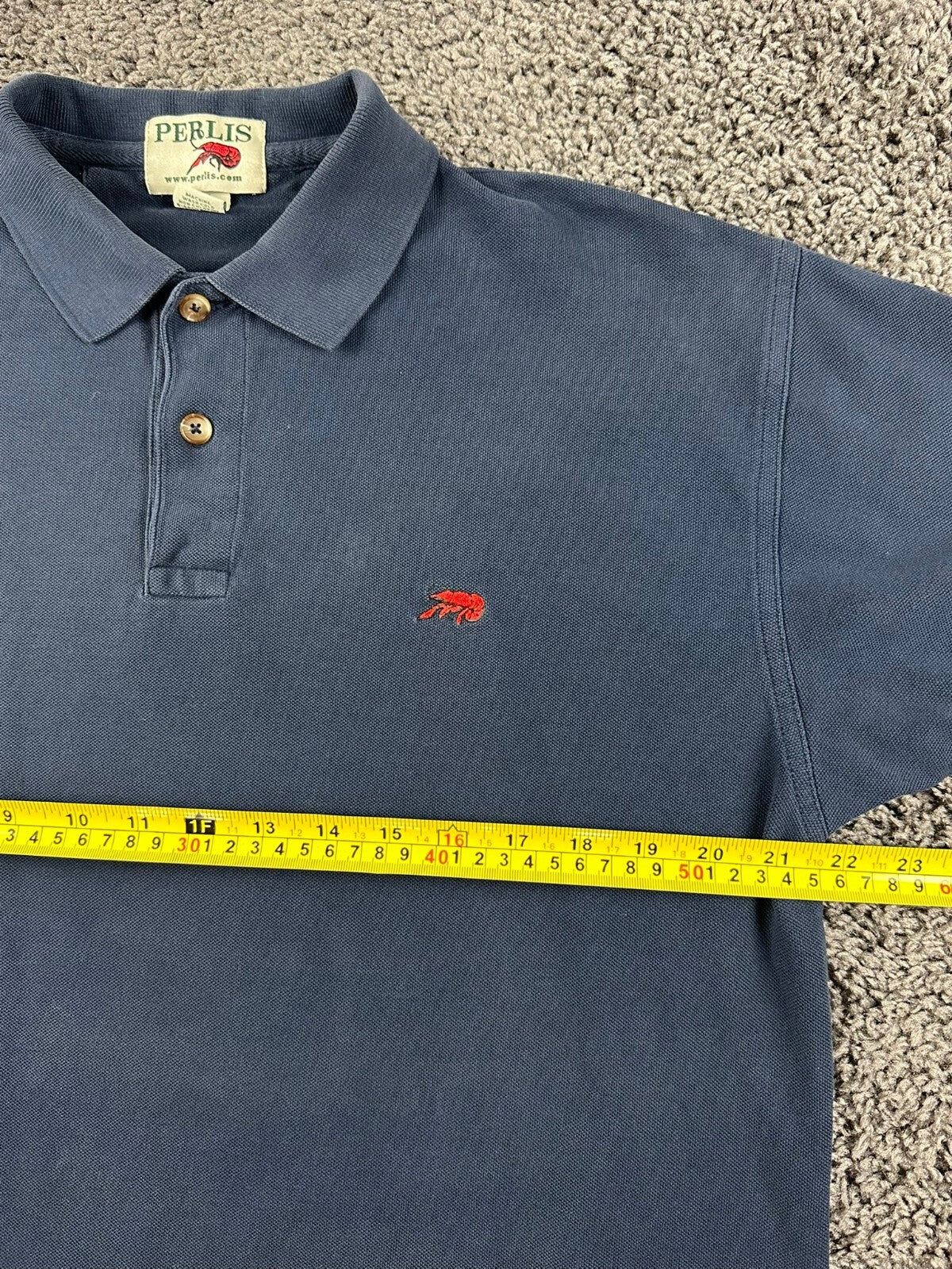 Perlis New Orleans Crawfish Polo Shirt Mens Navy Blue Peruvian Pima Cotton Sz M