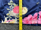 Natori Womens L Navy Pink Floral Satin Long Sleeve Button Pajama Top