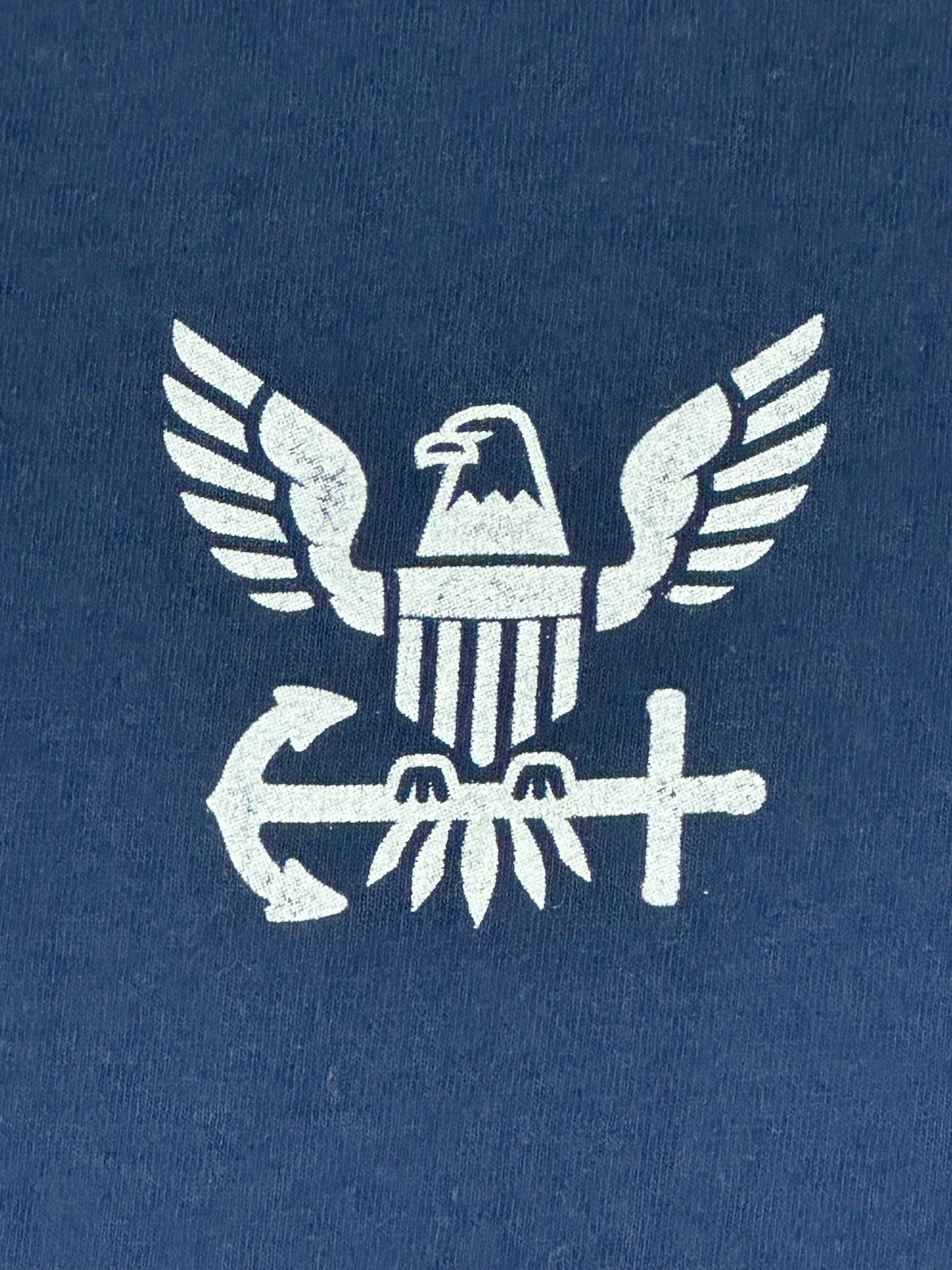 US Navy Mens L Graphic T-Shirt Blue Patriotic Eagle Anchor Flag Back Print