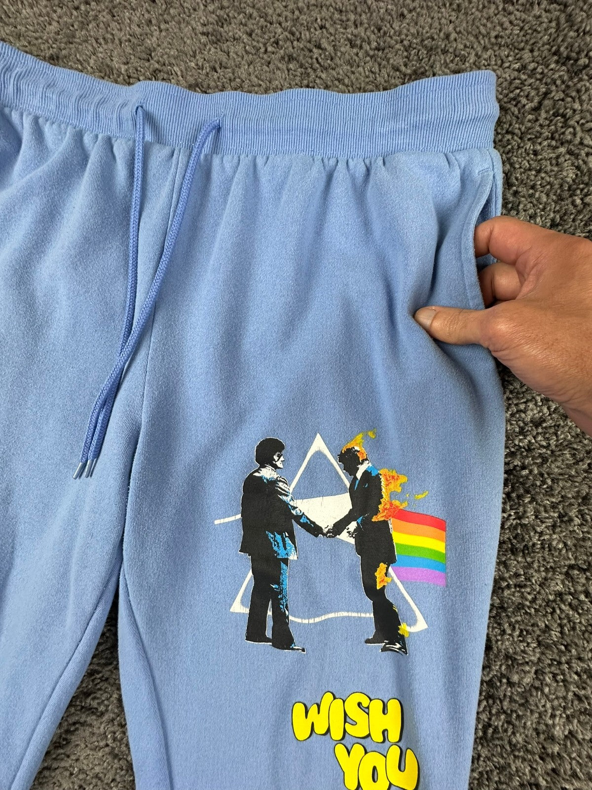 Pink Floyd Wish You Were Here Sweatpants Unisex Blue Graphic Joggers Sz L