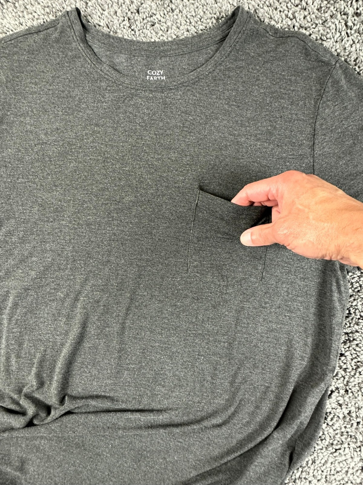 Cozy Earth Mens Gray Pocket T-Shirt Bamboo Viscose Stretch Tee Sz Medium