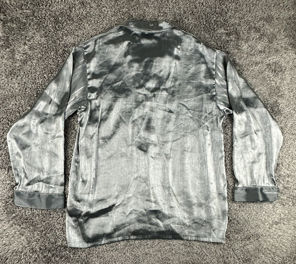 Max Deco Mens L Silver Grey Satin Long Sleeve Button Up Pajama Shirt Top