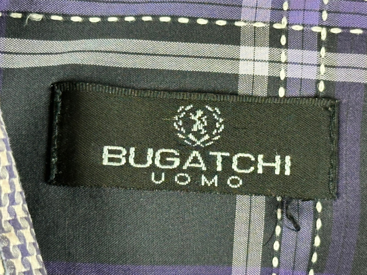 Bugatchi Uomo Mens XL Black Purple Plaid Long Sleeve Button Up Shirt Casual Top