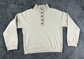 EllandEmm Womens Sweater Beige XS Mock Neck Button Pullover Quiet Luxury