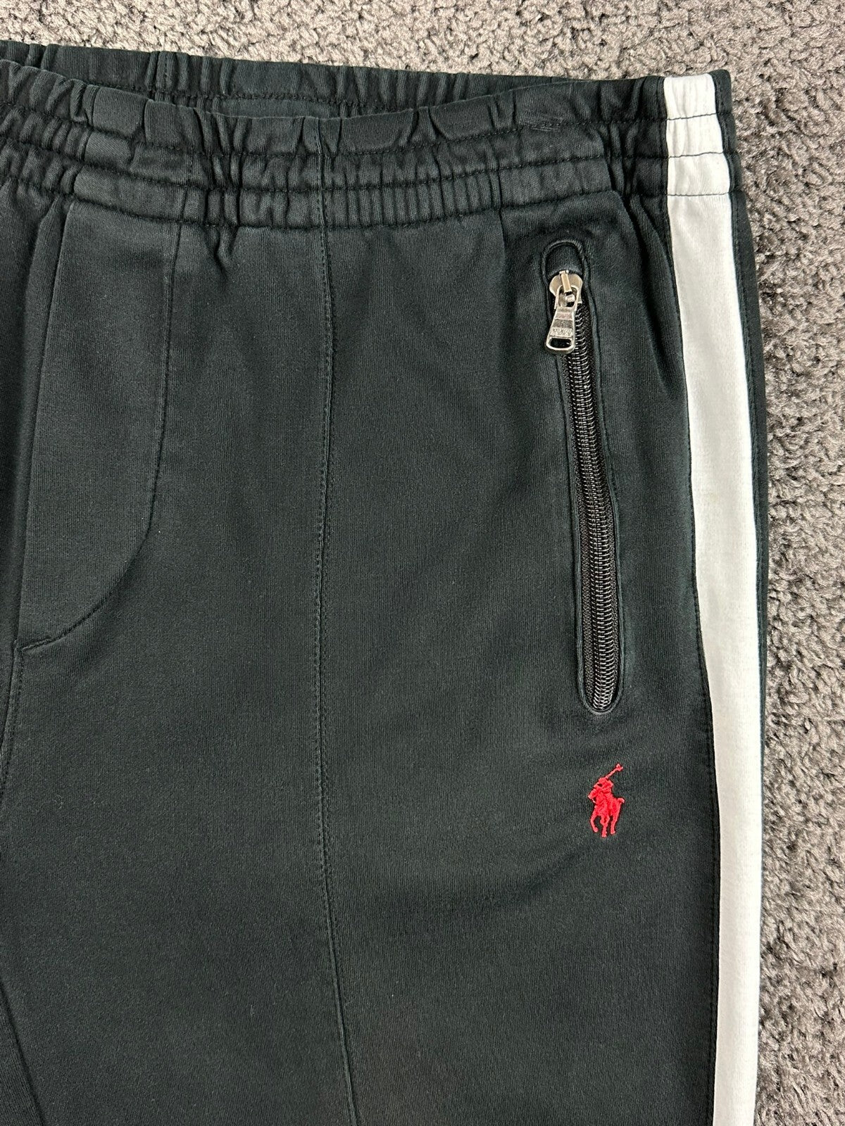 Polo Ralph Lauren Mens M Black White Stripe Interlock Track Pants Joggers