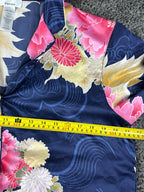 Natori Womens L Navy Pink Floral Satin Long Sleeve Button Pajama Top