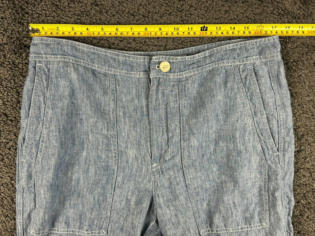 Lauren Ralph Lauren Womens 12 Blue Chambray Linen Wide Leg Crop Pants Pockets