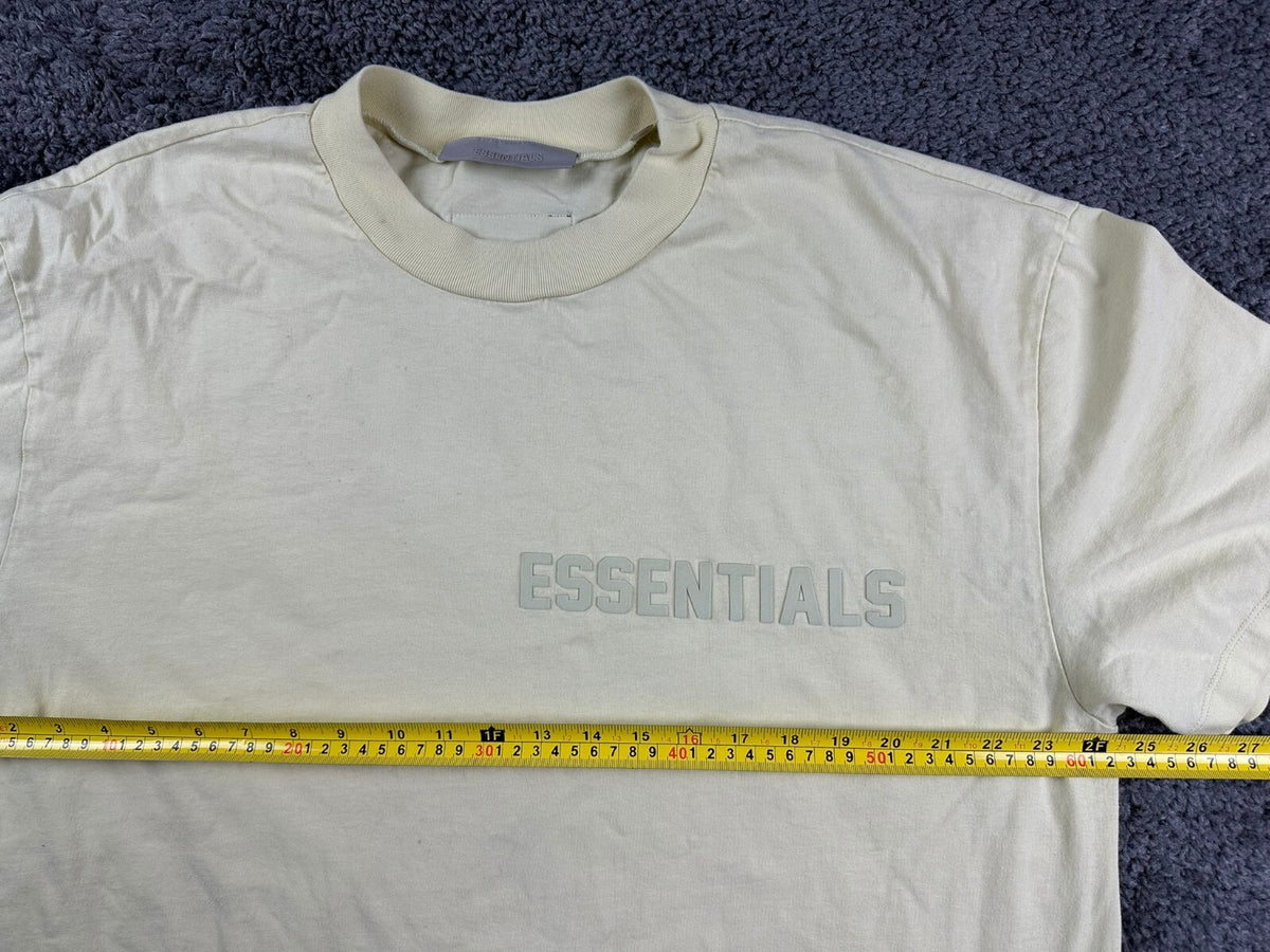 Fear of God Essentials T Shirt Mens Large L Cream Beige Oversized Boxy Logo Tee