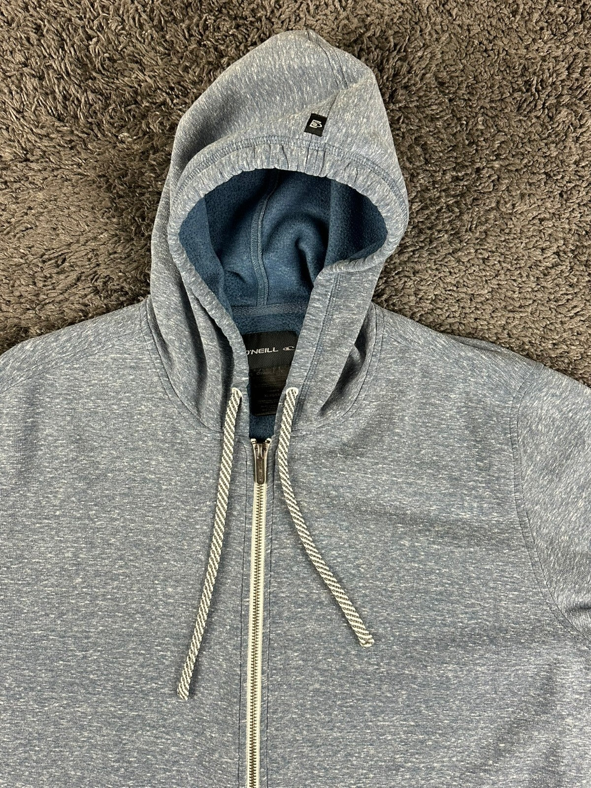 O'Neill Mens XL Full Zip Hoodie Blue Heathered Fleece Sweatshirt Jacket Surf