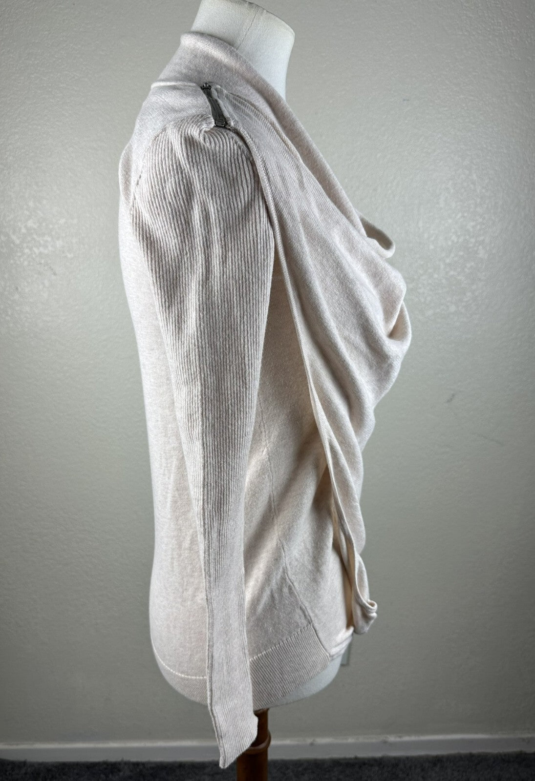 AllSaints Womens Size S Drina 100% Merino Wool Beige Asymmetric Zip Cardigan Top
