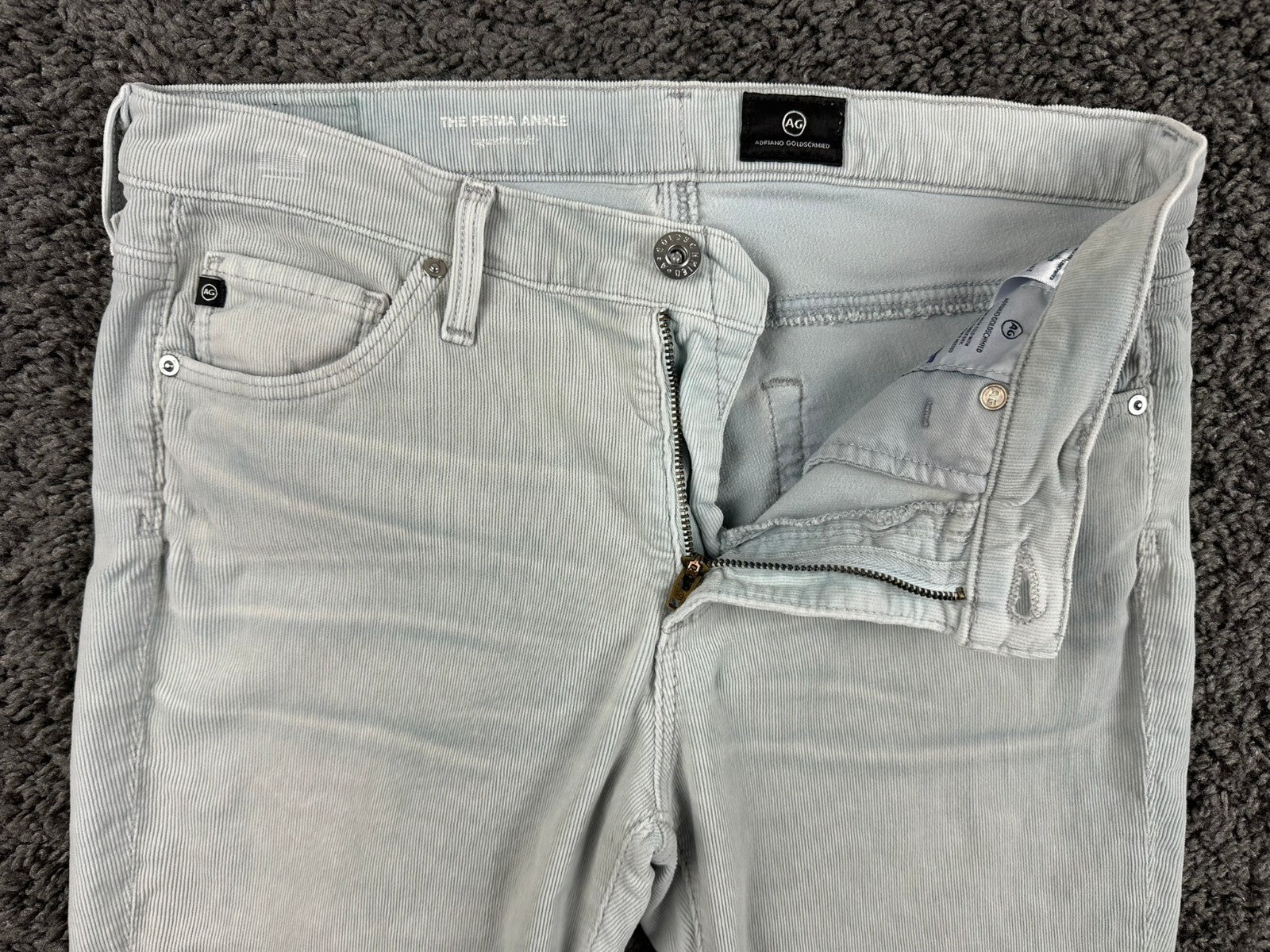 AG Adriano Goldschmied The Prima Ankle Corduroy Pants  Gray Slim Women Size 28R
