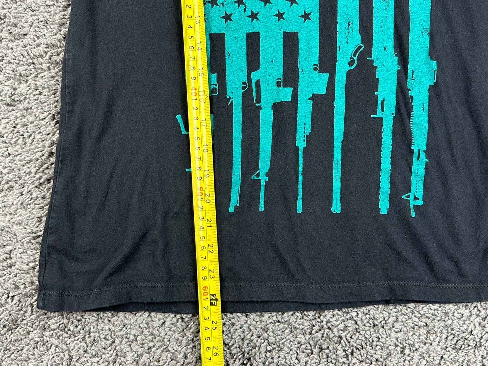 Grunt Style Black Teal Rifle Flag Graphic T Shirt 2nd Amendment USA Sz Youth XL