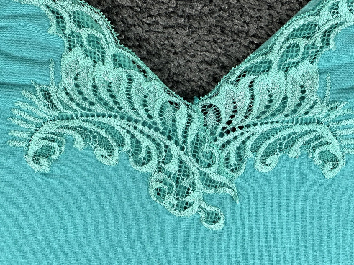 Natori Womens M Teal Floral Embroidered Chemise Slip Dress Nightgown