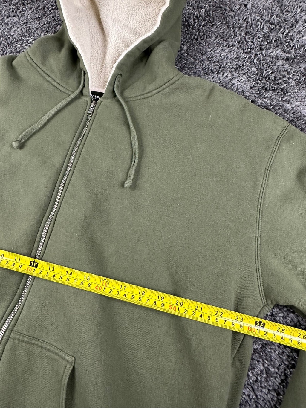 J. Peterman Mens XL Olive Green Full Zip Sherpa Lined Hood Sweatshirt Hoodie