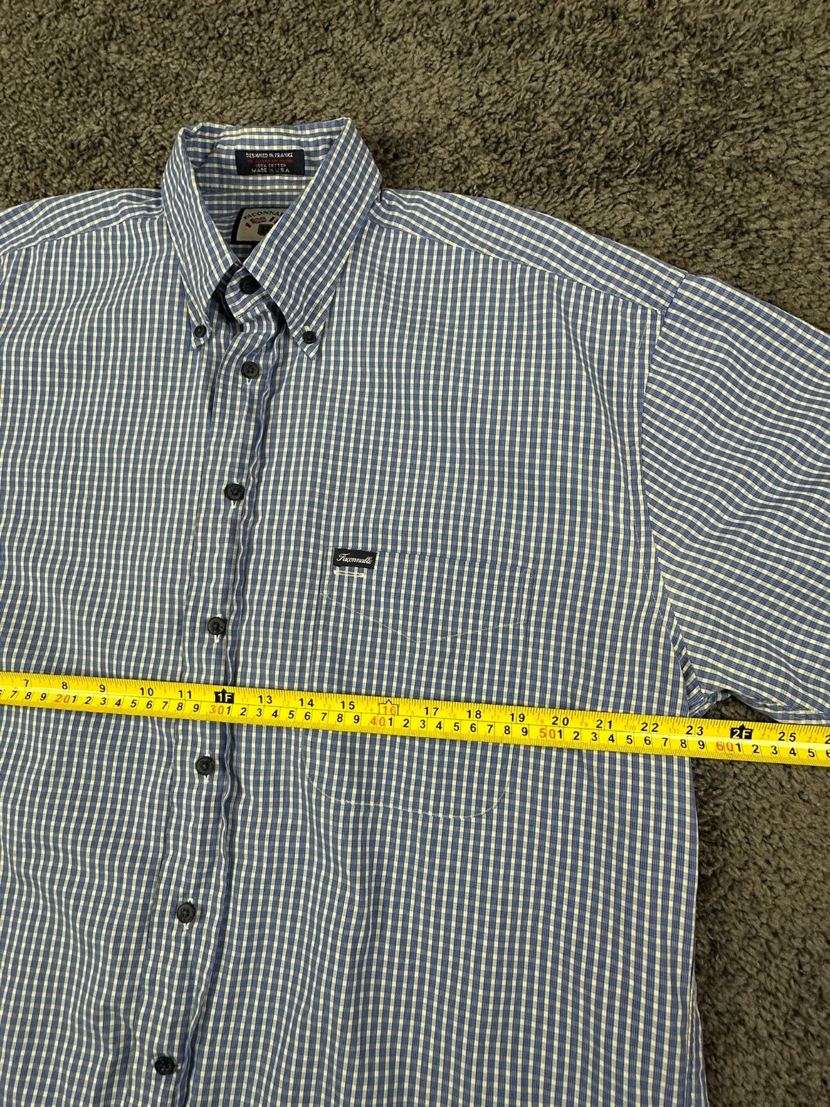 Vintage Façonnable Mens L Blue Plaid Short Sleeve Shirt USA