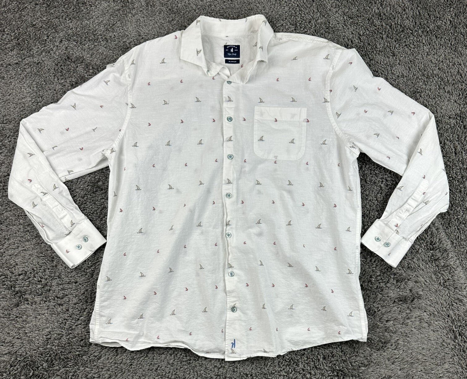 Johnnie-O Top Shelf Faber Shirt Mens White Sailboat Cotton Linen Button Up Sz XL