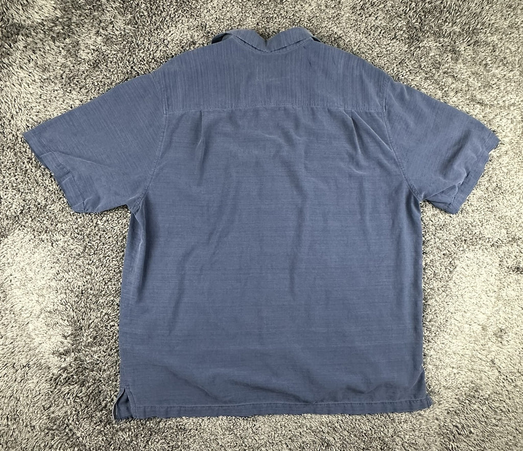 Tommy Bahama Mens XLT Blue Silk Cotton Embroidered Palm Camp Shirt Big Tall