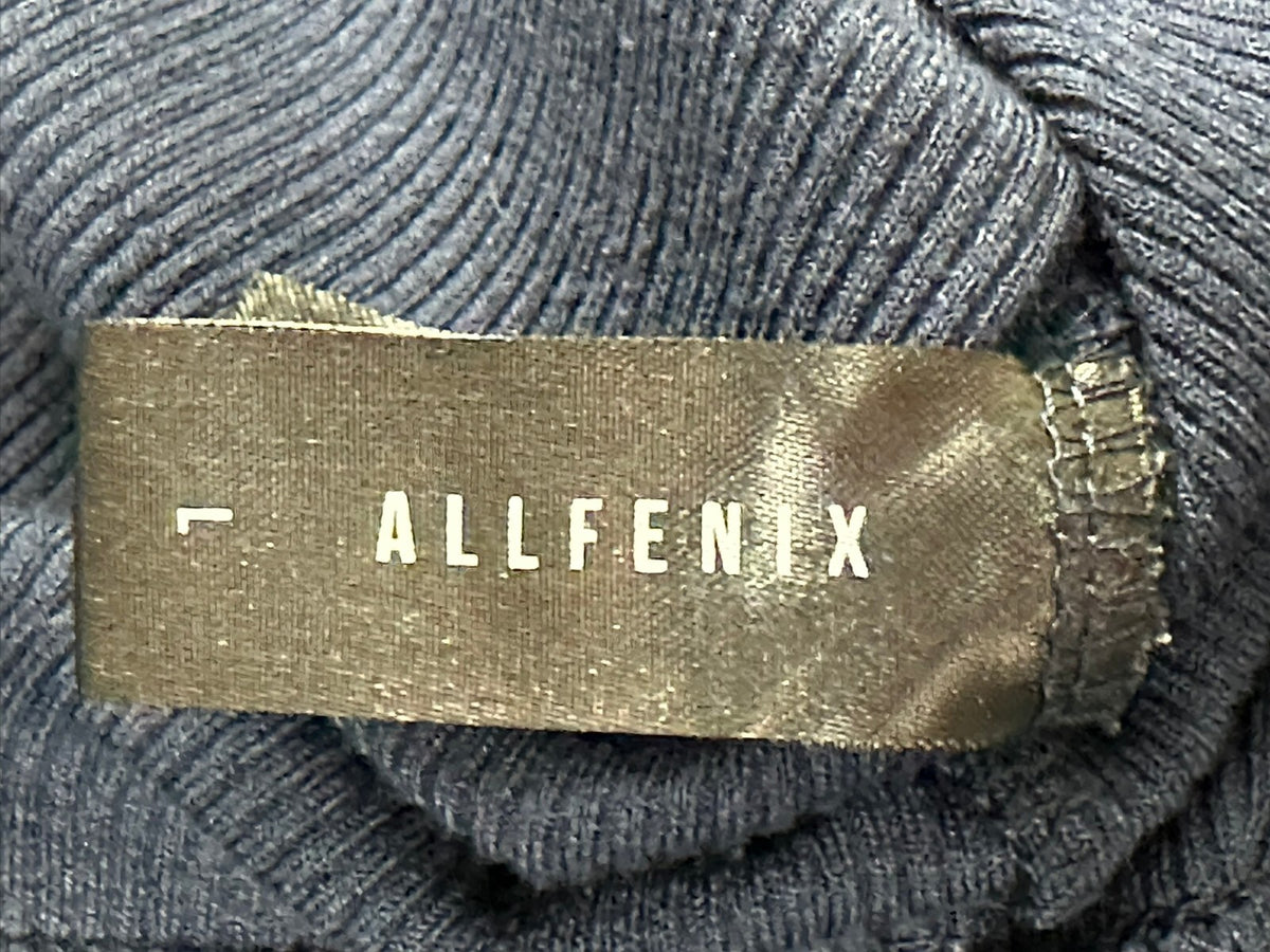 Allfenix Womens Ribbed Boxy Crop Zip Hoodie Navy Blue O-Ring Athleisure Large L