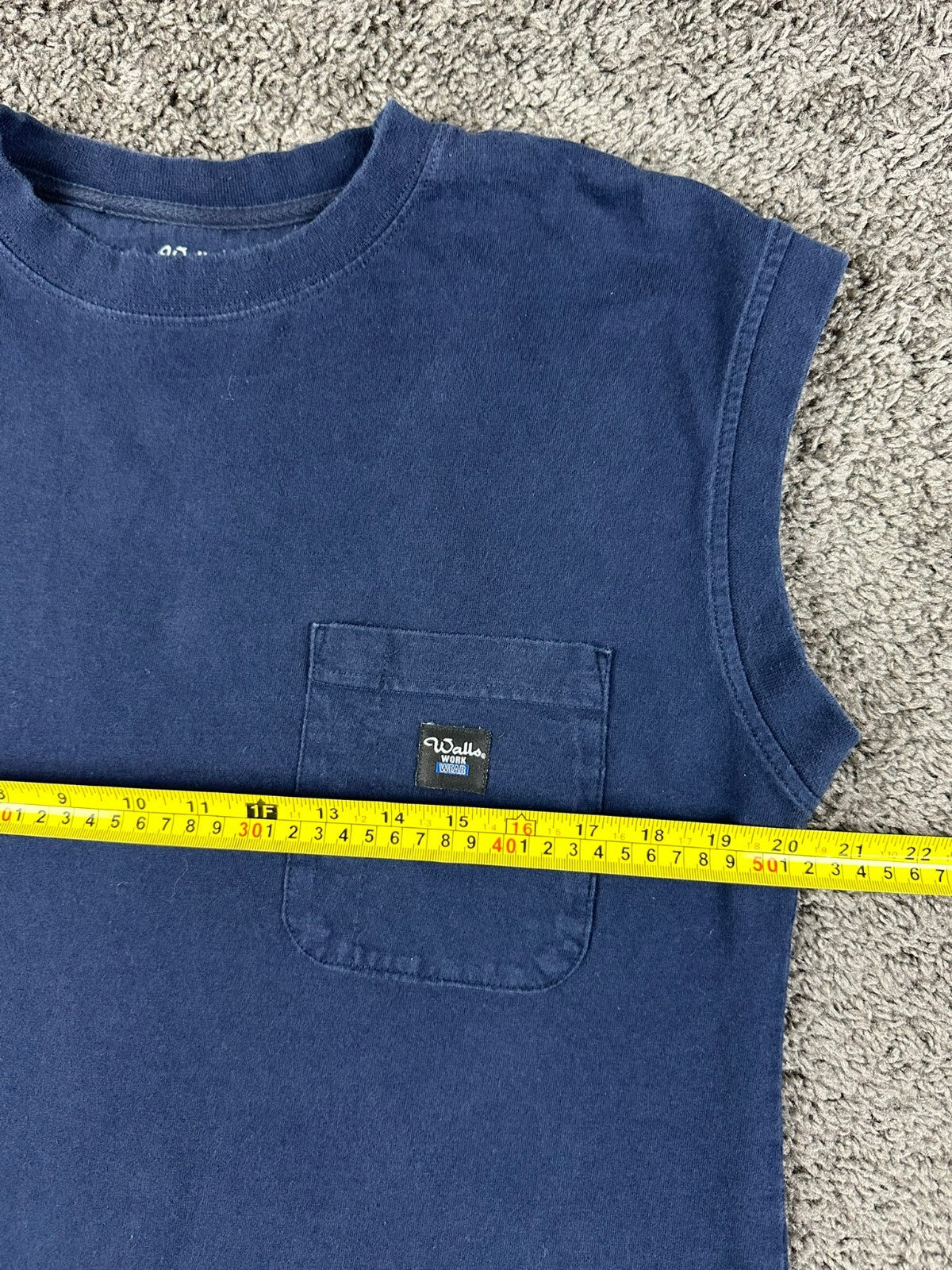 Walls Work Wear Men's Medium Blue Sleeveless Pocket T-Shirt