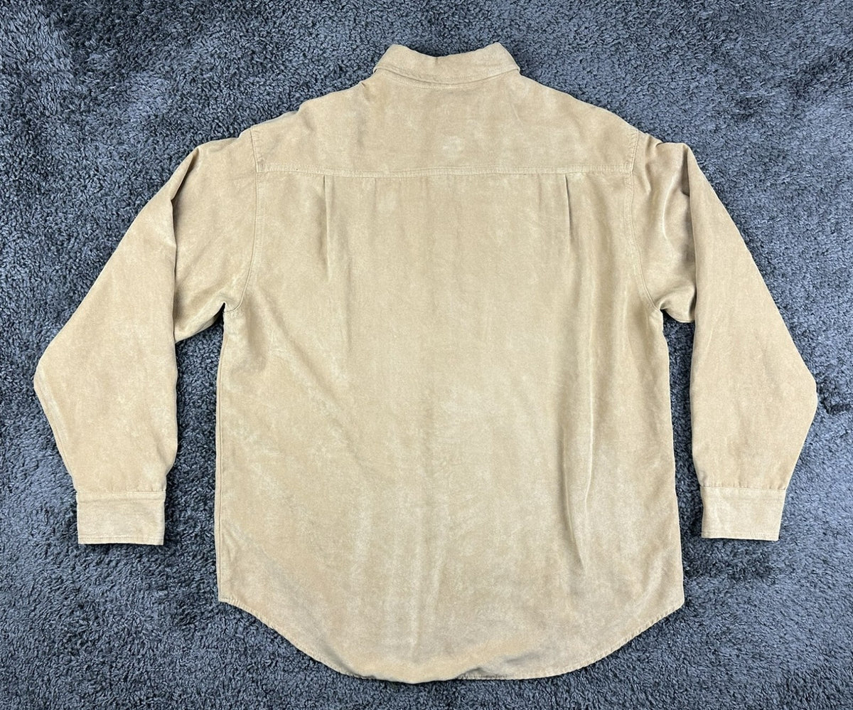 Vintage 90s True Grit Mens L Tan Chamois Button-Up Shacket Long Sleeve Shirt