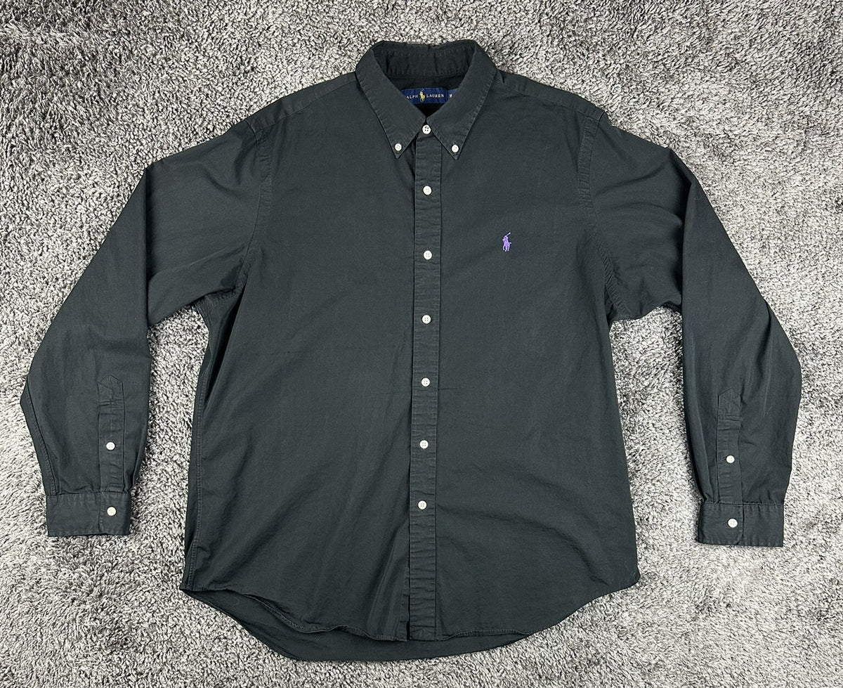 Ralph Lauren Mens XL Black Button Down Shirt Purple Pony Long Sleeve Casual