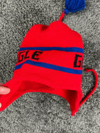 Vintage Google Employee Swag Knit Earflap Beanie Hat Red Blue Tech Merch OS