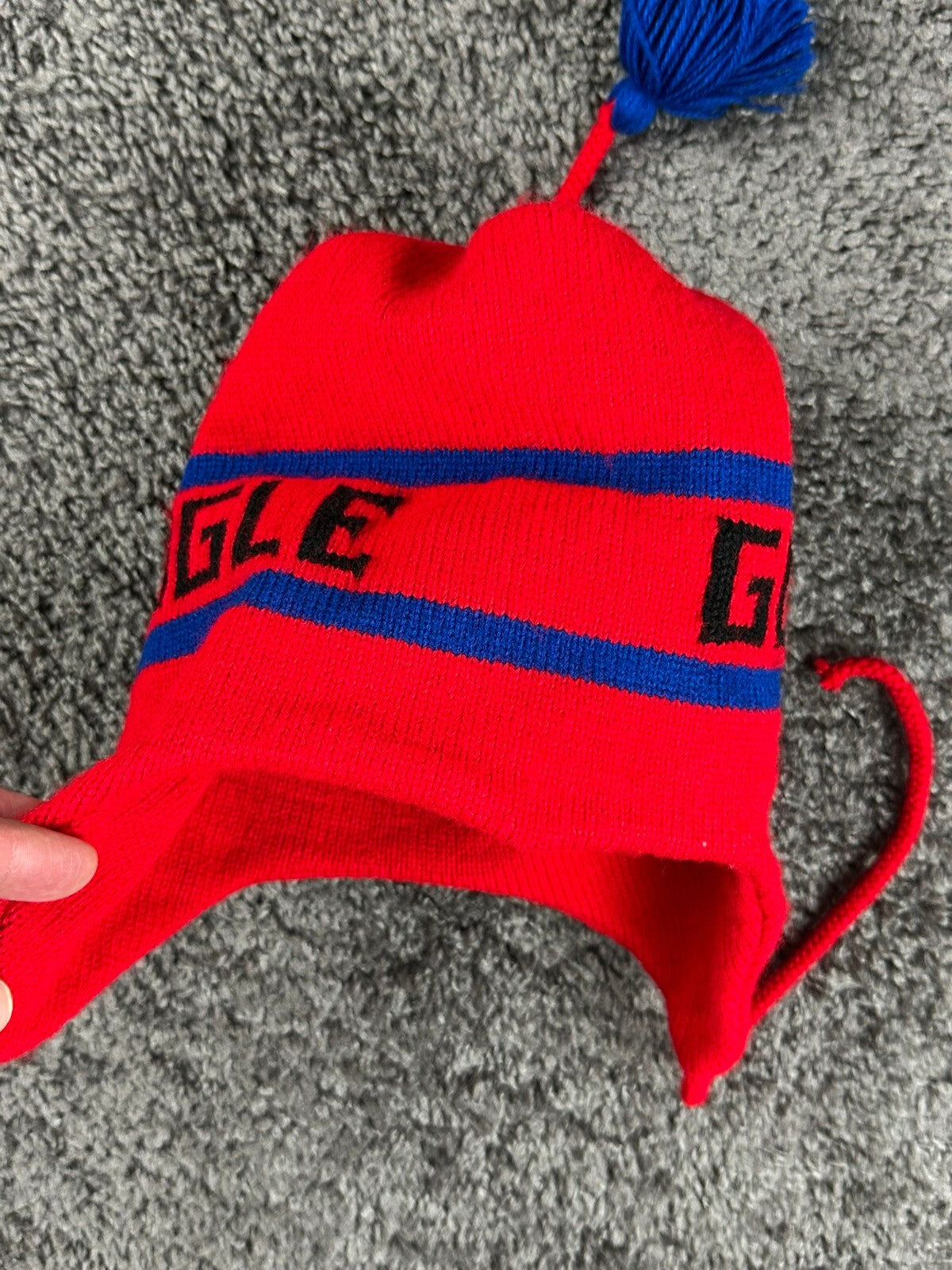 Vintage Google Employee Swag Knit Earflap Beanie Hat Red Blue Tech Merch OS