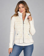 Dolce Cabo Womens Large White Rabbit Fur Blend Ribbed Knit Zip Sweater Jacket