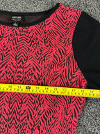 Nicole Miller Dress Red Black Zebra Animal Print Sheath Long Sleeve Knit Sv L