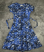 Vintage Splash Wearable Art Blue Rayon Celestial Moon Stars Midi Medium Dress